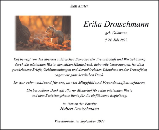 Traueranzeige von Erika Drotschmann von SYKSYK