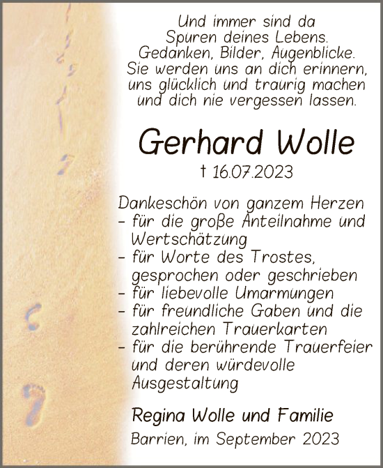 Traueranzeige von Gerhard Wolle von SYK