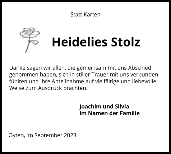 Traueranzeige von Heidelies Stolz von SYK