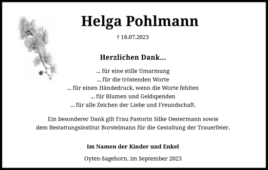 Traueranzeige von Helga Pohlmann von SYK