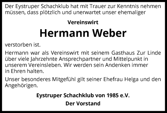 Traueranzeige von Hermann Weber von SYK