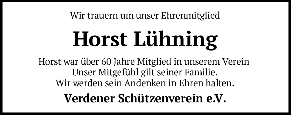  Traueranzeige für Horst Lühning vom 23.09.2023 aus SYK