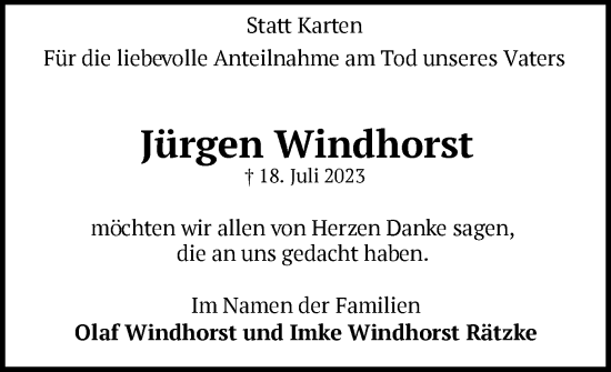 Traueranzeige von Jürgen Windhorst von SYK