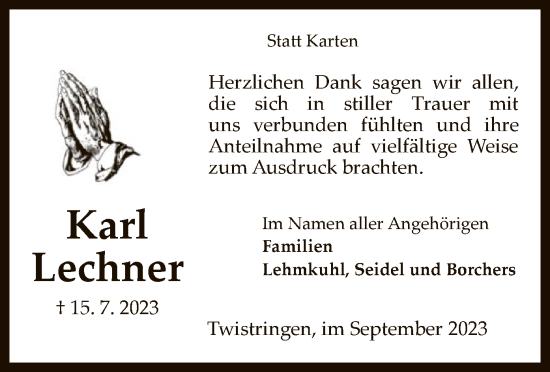 Traueranzeige von Karl Lechner von SYK