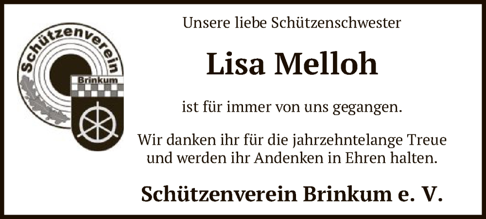  Traueranzeige für Lisa Melloh vom 30.09.2023 aus SYK