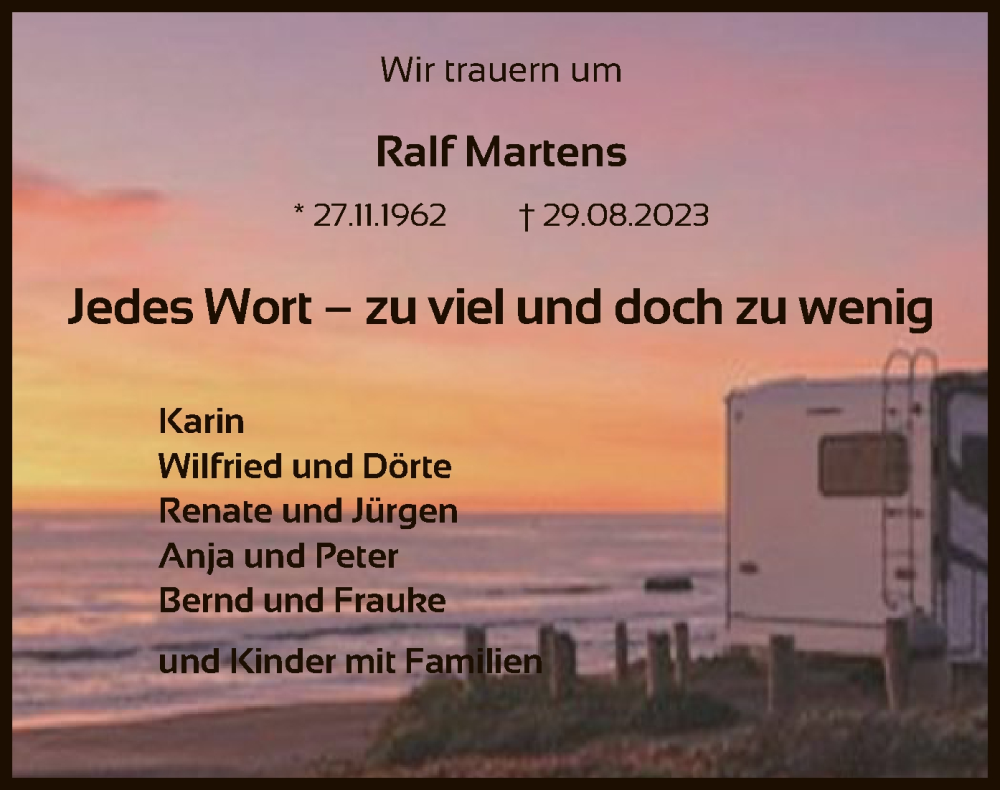  Traueranzeige für Ralf Martens vom 16.09.2023 aus SYK