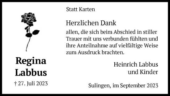 Traueranzeige von Regina Labbus von SYK