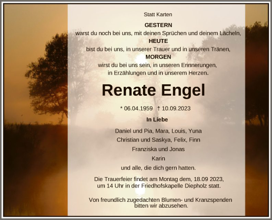 Traueranzeige von Renate Engel von SYK