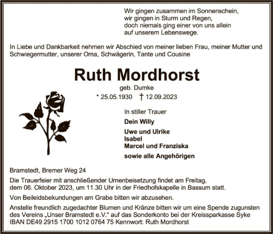 Traueranzeige von Ruth Mordhorst von SYK