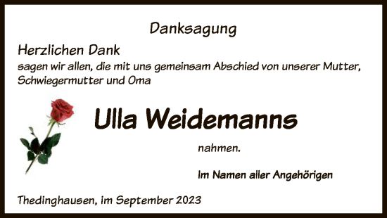 Traueranzeige von Ulla Weidemanns von SYK