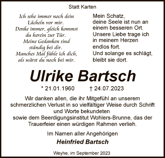 Traueranzeige von Ulrike Bartsch von SYK