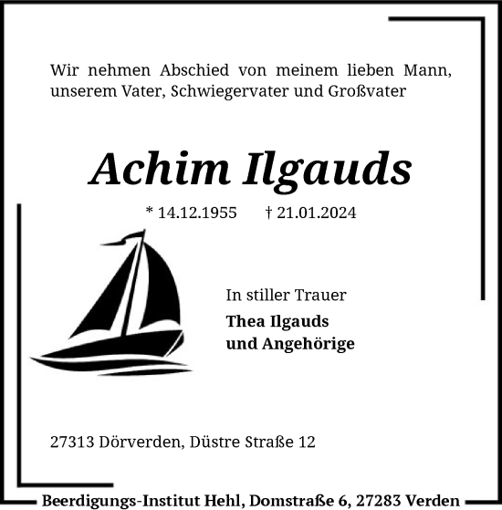 Traueranzeige von Achim Ilgauds von SYKSYK