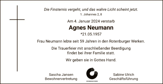 Traueranzeige von Agnes Neumann von SYK