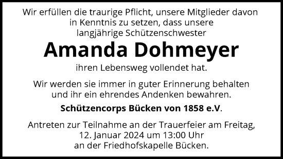 Traueranzeige von Amanda Dohmeyer von SYK