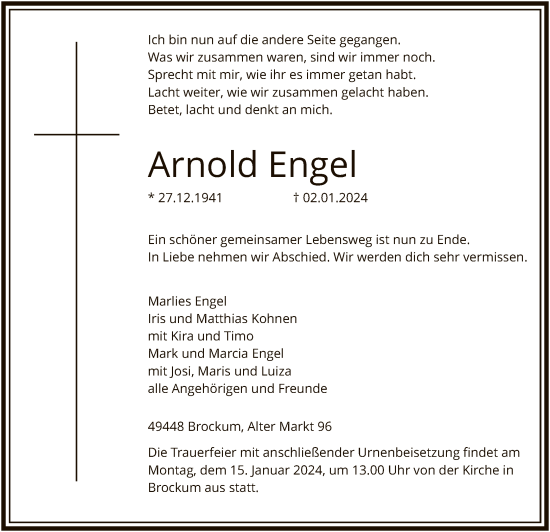 Traueranzeige von Arnold Engel von SYK