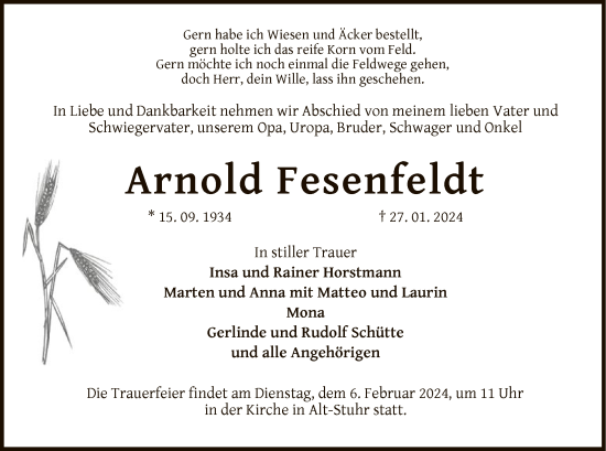 Traueranzeige von Arnold Fesenfeldt von SYK