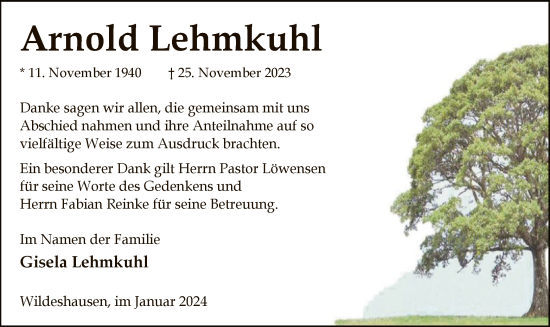 Traueranzeige von Arnold Lehmkuhl von SYKSYK