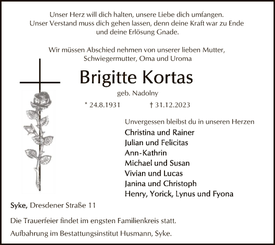 Traueranzeige von Brigitte Kortas