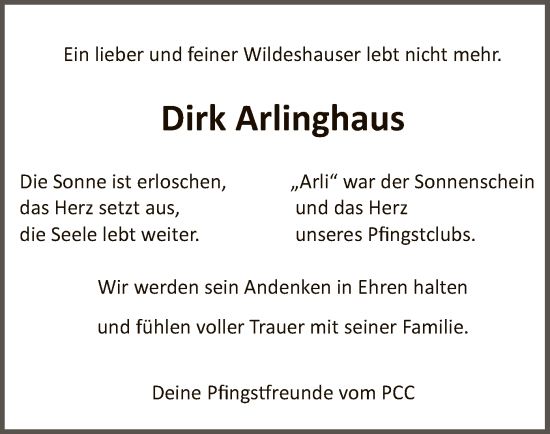 Traueranzeige von Dirk Arlinghaus von SYK