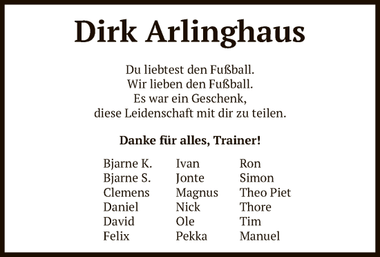 Traueranzeige von Dirk Arlinghaus von SYK