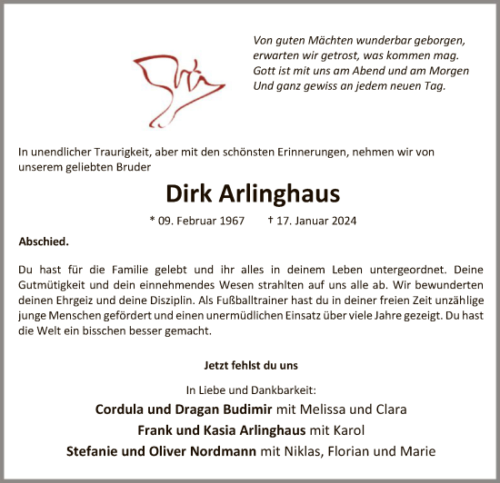 Traueranzeige von Dirk Arlinghaus von SYK