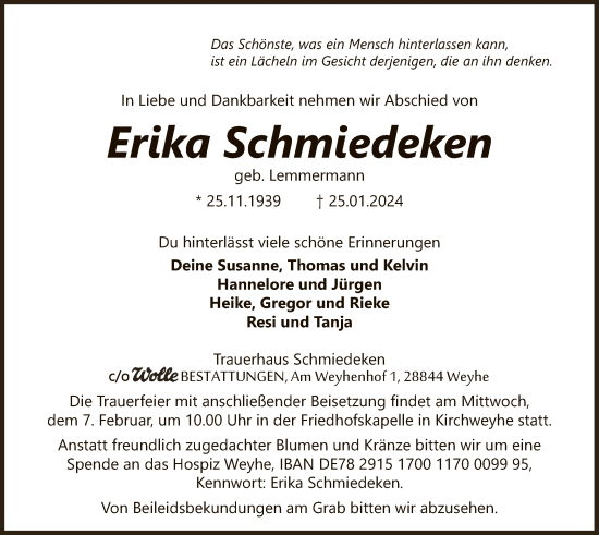 Traueranzeige von Erika Schmiedeken von SYK