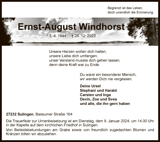 Traueranzeige von Ernst-August Windhorst von SYK