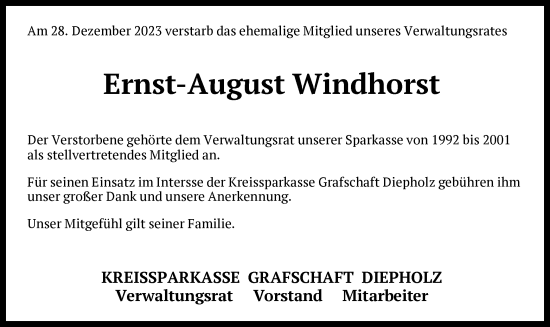 Traueranzeige von Ernst-August Windhorst von SYK