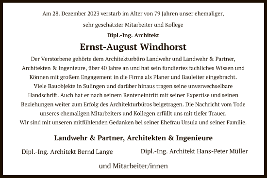 Traueranzeige von Ernst-August Windhorst von SYK