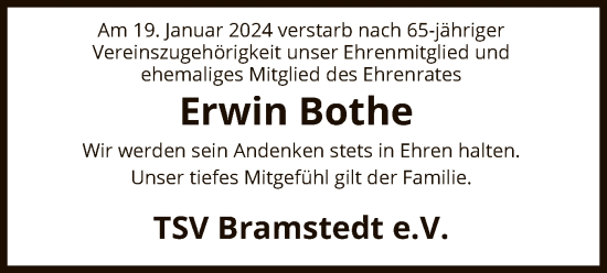 Traueranzeige von Erwin Bothe