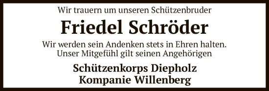 Traueranzeige von Friedel Schröder von SYK
