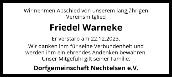 Traueranzeige von Friedel Warneke von SYK