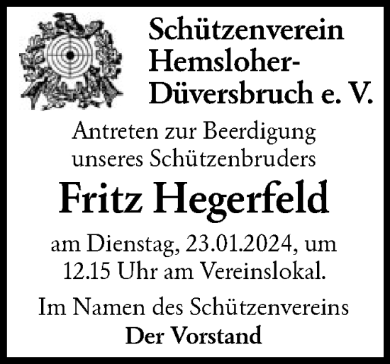 Traueranzeige von Fritz Hegerfeld von SYK