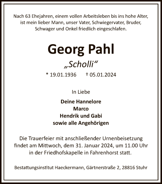 Traueranzeige von Georg Pahl von SYK