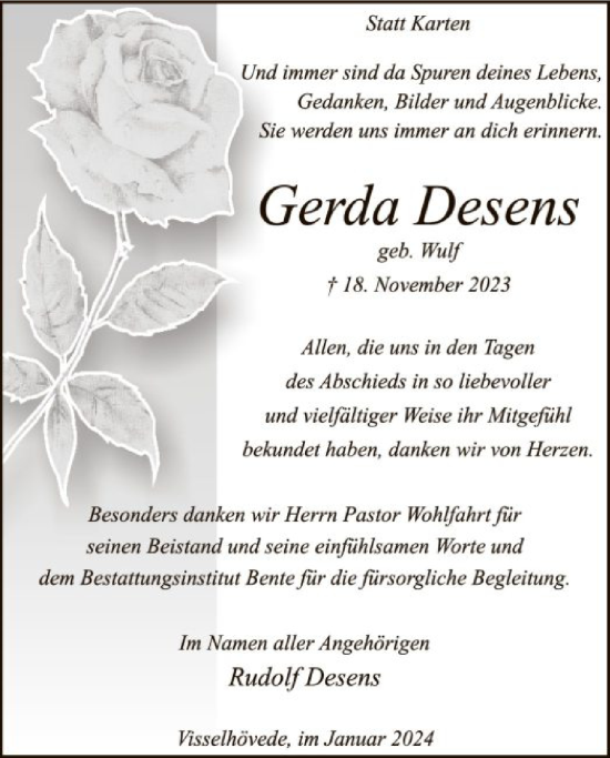 Traueranzeige von Gerda Desens von SYK