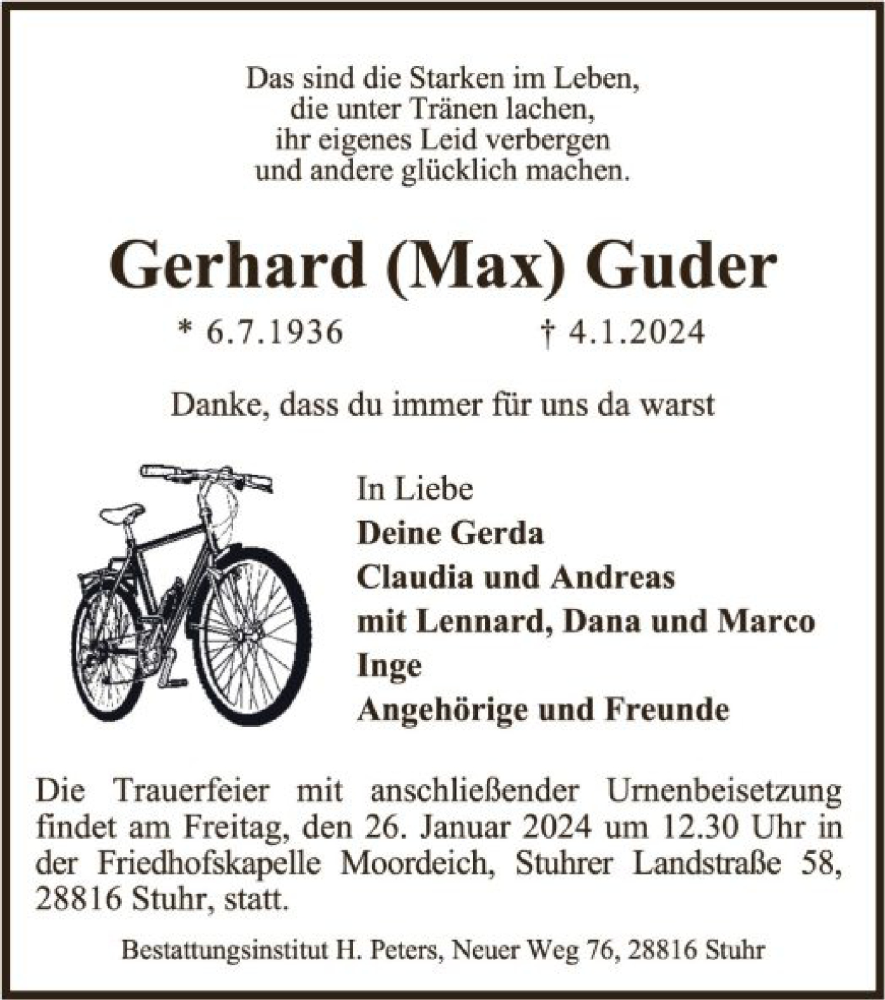  Traueranzeige für Gerhard Guder vom 13.01.2024 aus SYK