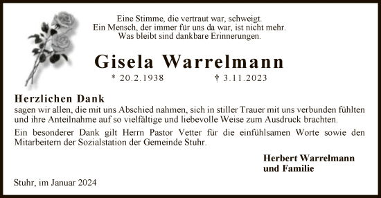 Traueranzeige von Gisela Warrelmann von SYK