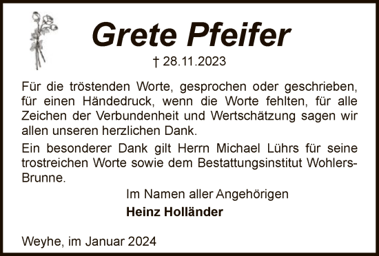 Traueranzeige von Grete Pfeifer von SYK