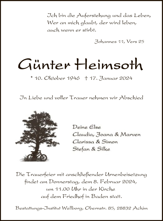 Traueranzeige von Günter Heimsoth von SYK