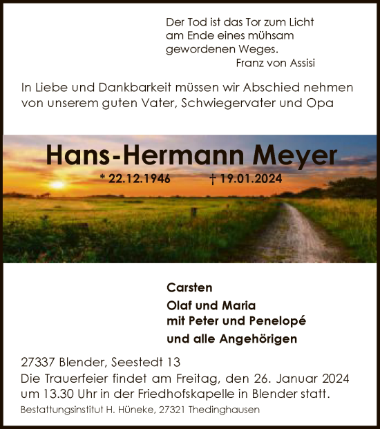 Traueranzeige von Hans-Hermann Meyer von SYK