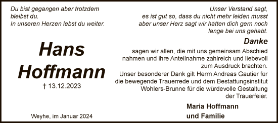 Traueranzeige von Hans Hoffmann von SYK