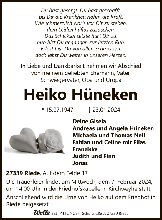 Traueranzeige von Heiko Hüneken von SYK