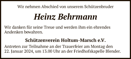 Traueranzeige von Heinz Behrmann von SYK