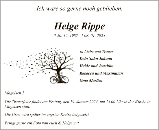 Traueranzeige von Helge Rippe von SYK