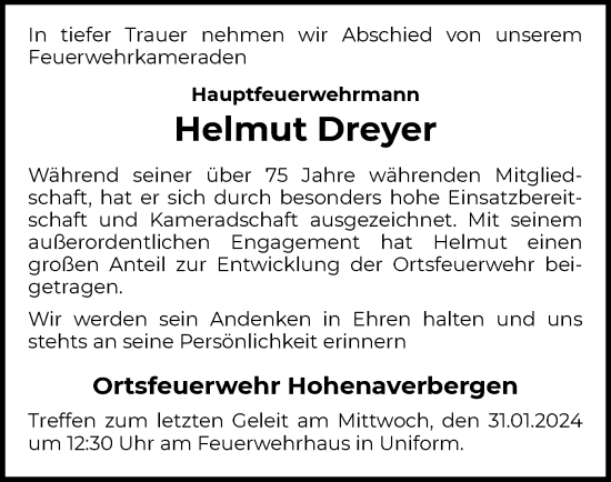 Traueranzeige von Helmut Dreyer von SYK