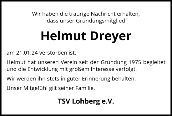 Traueranzeige von Helmut Dreyer von SYK