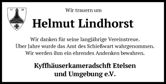 Traueranzeige von Helmut Lindhorst von SYK