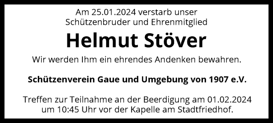 Traueranzeige von Helmut Stöver von SYK
