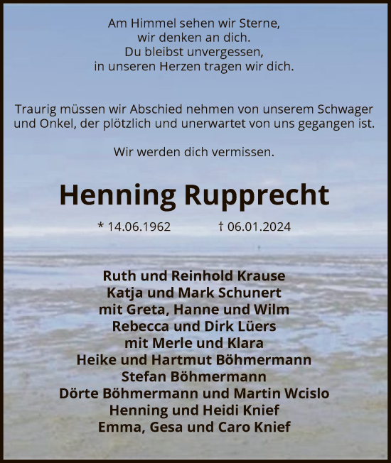 Traueranzeige von Henning Rupprecht von SYK