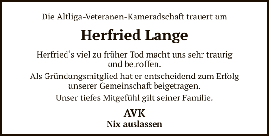 Traueranzeige von Herfried Lange von SYK